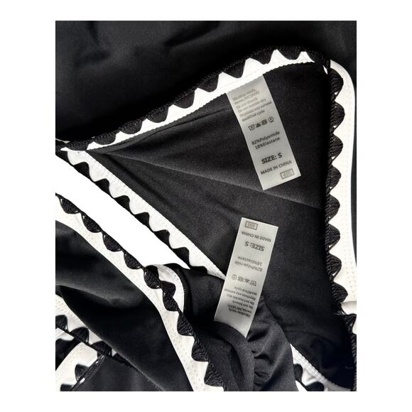 NEW Herseas SWIMSUIT Womens SM Bikini Black White Whip Stitch 2 Piece High Waist - Picture 4 of 11